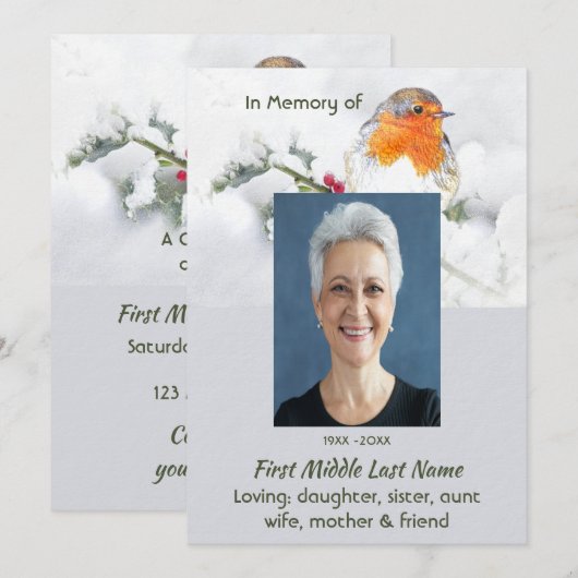 Feier des Lebensgottesdienstes Englische Rotkehlch Einladung (Vorne/Hinten)