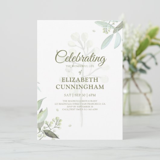 Feier des Life Green Foliage Botanicals Einladung (Stehend Vorderseite)