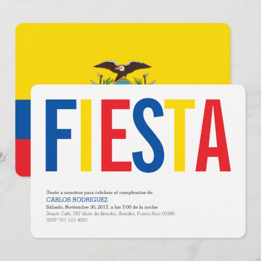 Feier:Einladungen: Ecuador: Ecuadorianische Flagge Einladung (Vorne/Hinten)