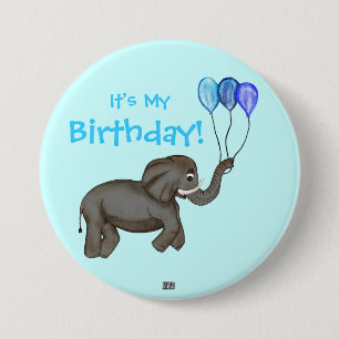 Feier-Elefant (blau) Button