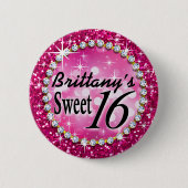 Feier fuschia Glitz bezauberndes Bling Bonbon-16 Button (Vorderseite)