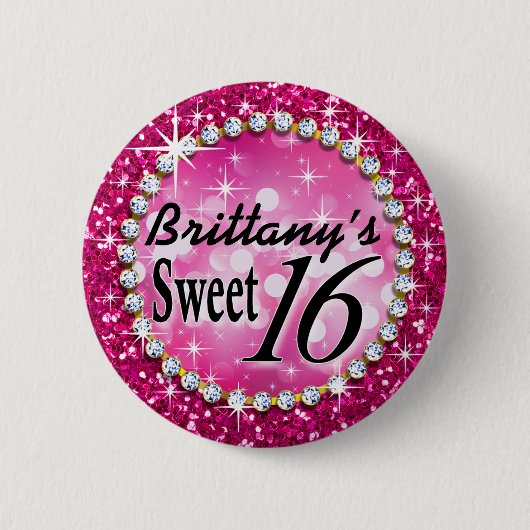 Feier fuschia Glitz bezauberndes Bling Bonbon-16 Button (Vorderseite)
