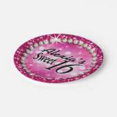 Feier fuschia Glitz bezauberndes Bling Bonbon-16 Pappteller (Schrägansicht)