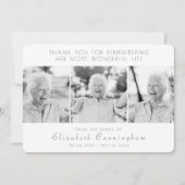 Feier ihres Lebens Moderne einfache drei Fotos Dankeskarte (Vorderseite)