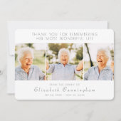 Feier ihres Lebens Moderne einfache drei Fotos Dankeskarte (Vorderseite)