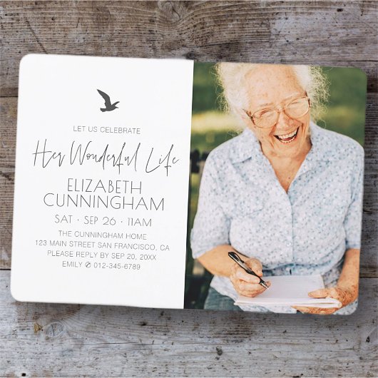 Feier ihres Lebensdenkmals Modernes Foto Einladung