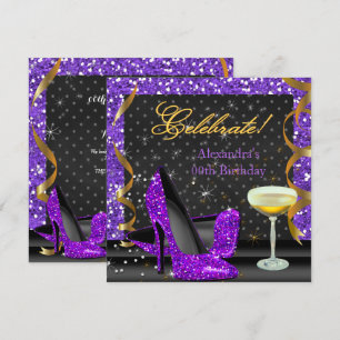 Feier Lila Gold Schwarz Glitter Geburtstagsfeier Einladung