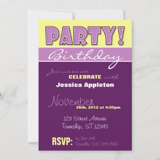 FEIER! Lila und gelbe Geburtstagseinladungen Einladung