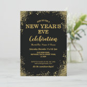 Feier-Party-Schwarz-Gold des Sylvesterabends Einladung (Stehend Vorderseite)