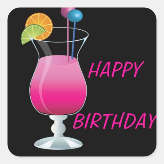 Feier Pink Cocktail Happy Birthday Square St Quadratischer Aufkleber (Vorderseite)