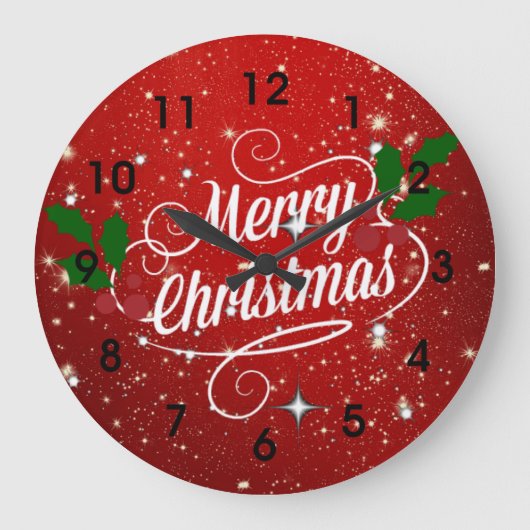 Feier Rot, Frohe Weihnachten Große Wanduhr (Vorderseite)
