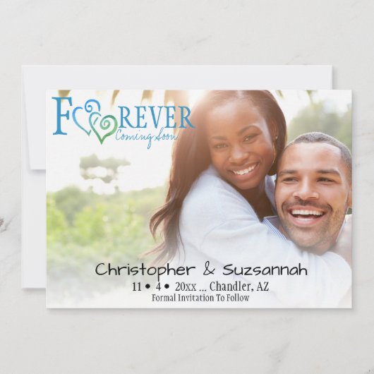 FEIER Save the Date Blue Green Linked Hearts Ankündigung (Vorderseite)