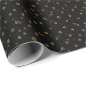 Feier | Schwarze und goldene Blumen Geschenkpapier (Rolleneckpunkt)