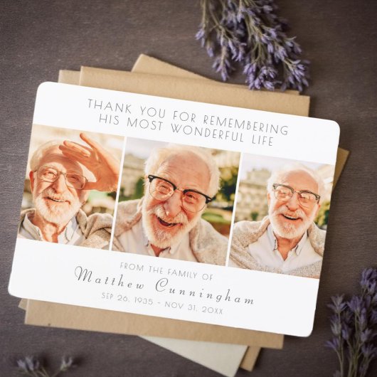 Feier seines Lebens Moderne einfache drei Fotos Dankeskarte