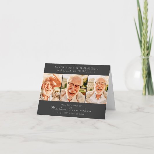 Feier seines Lebens Moderne einfache drei Fotos Dankeskarte (Vorderseite)