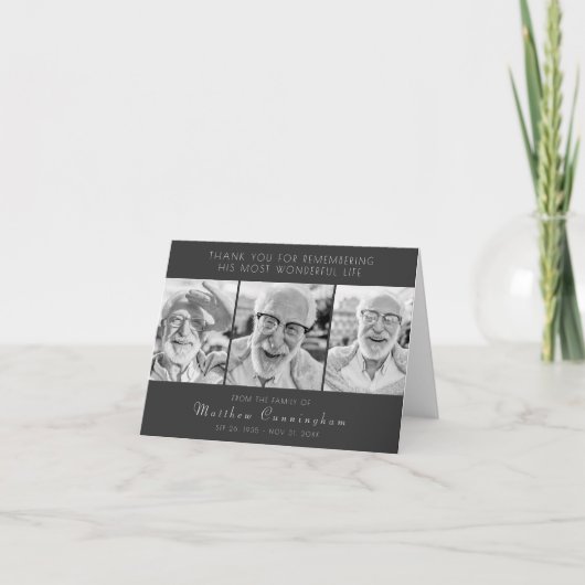 Feier seines Lebens Moderne einfache drei Fotos Dankeskarte (Vorderseite)