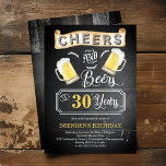 Feier und Biere bis 30 Jahre Geburtstagsparty Einladung<br><div class="desc">Feiern Sie Ihren 30. Geburtstag stilvoll mit diesem rustikalen Holzchalkboard "Cheers and Bers" und dem Vintagen Barroom-Design aus mehrfarbigem Holz. Composite Design von Holiday Hearts Designs (Rechte vorbehalten).</div>