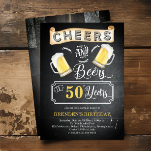 Feier und Biere bis 50 Jahre Geburtstagsparty Einladung