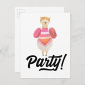 Feier! Wasserfarbe Llama Einladungspostkarte (Vorne/Hinten)