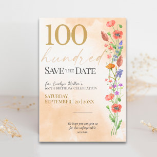 Feier zum 100. Geburtstag mit Soft Wildflower Save The Date