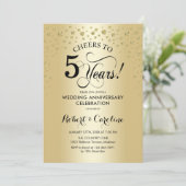 Feier zum 5. Jahrestag - Gold Black Einladung (Stehend Vorderseite)