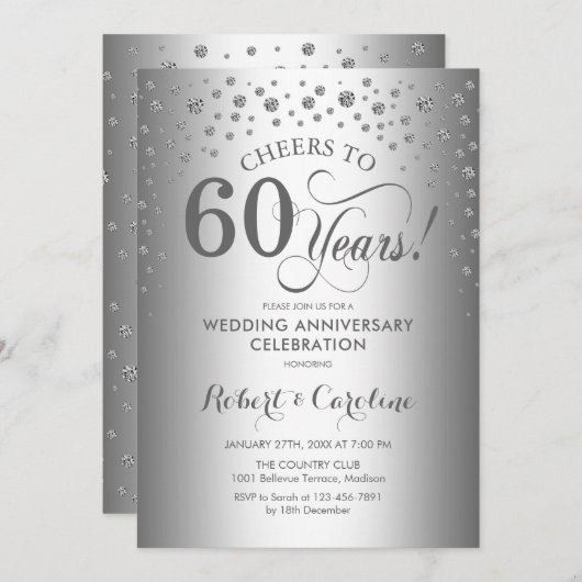 Feier zum 60. Jahrestag - Silber Einladung (Vorne/Hinten)