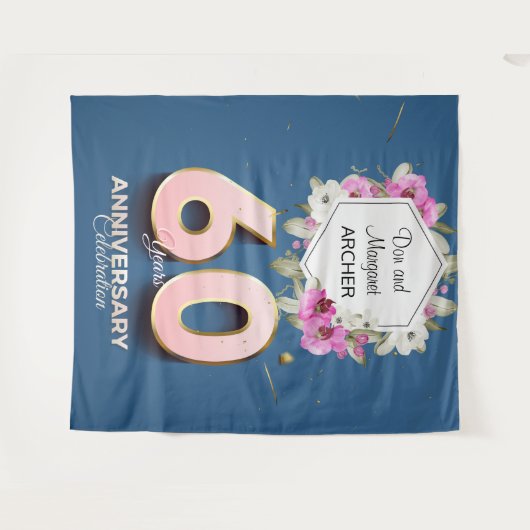 Feier zum 60. Jubiläum Pink Orchids on Blue Wandteppich (Vorderseite (Horizontal))