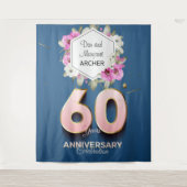 Feier zum 60. Jubiläum Pink Orchids on Blue Wandteppich (Vorderseite)