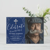 Feier zum blauen Silbermedchen des Lebens Einladung (Stehend Vorderseite)