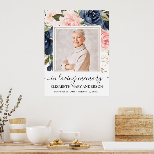 Feier zum Foto der Lebensmarche in rosa Flora Poster (Küche)