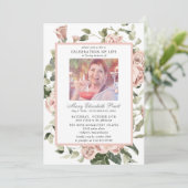 Feier zum Foto des Lebens Rosa Rose Einladung (Stehend Vorderseite)