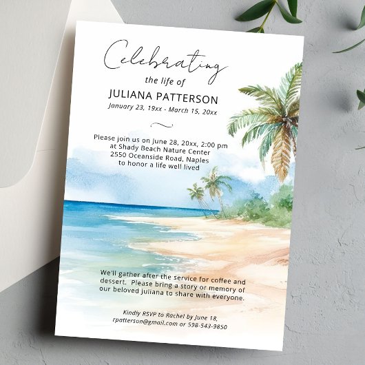 Feier zum Foto Tropical Beach Beerdigung Einladung