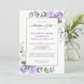 Feier zum Gedenken an das Leben Lila Blüte Einladung (Stehend Vorderseite)