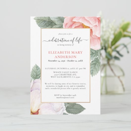 Feier zum Gedenken an das Leben Rosa Botanisch Einladung (Stehend Vorderseite)