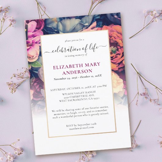 Feier zum Gedenkfest Moody Floral Einladung