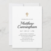 Feier zum Leben der einfachen Imitate Gold Cross Einladung (Vorderseite)