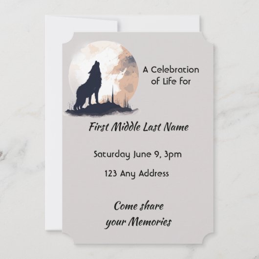 Feier zum Leben des einsamen Wolfs Howling Einladung (Rückseite)