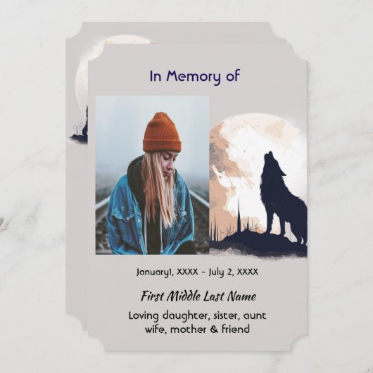 Feier zum Leben des einsamen Wolfs Howling Einladung (Vorne/Hinten)