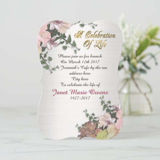 Feier zum Leben Einladung Blume und Ivy (Stehend Vorderseite)