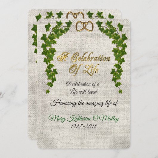 Feier zum Leben Einladung Grenze Ivy (Vorne/Hinten)