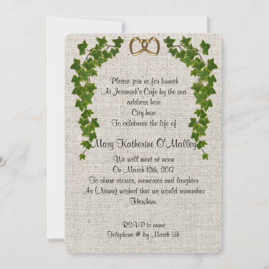 Feier zum Leben Einladung Grenze Ivy (Rückseite)