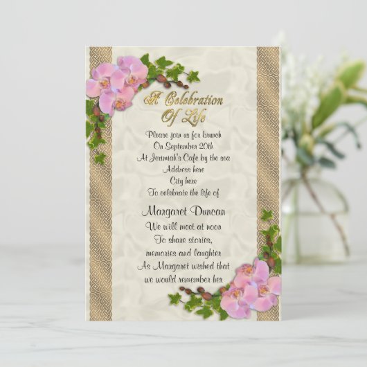 Feier zum Leben Einladung Orchideen (Stehend Vorderseite)