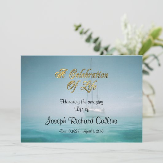 Feier zum Leben Einladung Segelboot (Stehend Vorderseite)