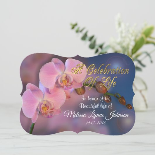 Feier zum Leben Einladung zu Rosa Orchideen (Stehend Vorderseite)