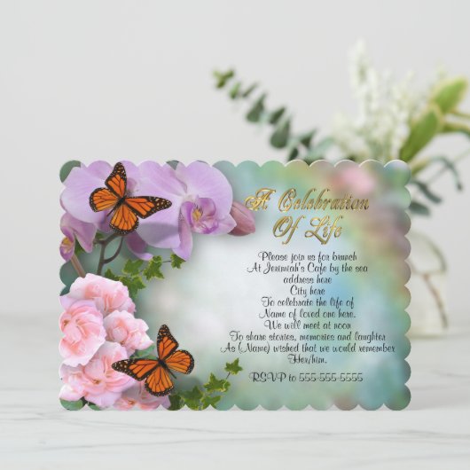 Feier zum Leben Evitschmetterlinge Einladung (Stehend Vorderseite)