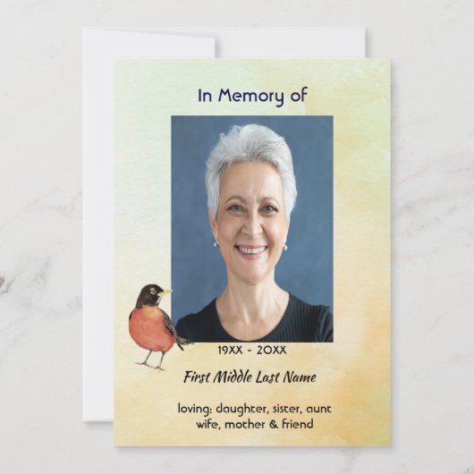 Feier zum Leben Robin Garden Bird Einladung (Rückseite)