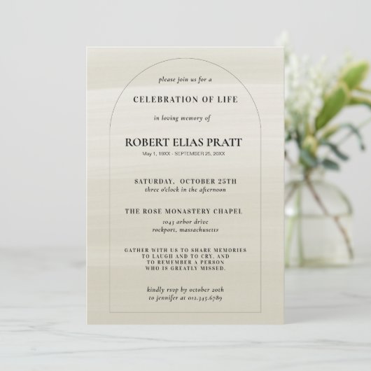 Feier zum Lebensdenkmal Minimalistisch Boho Einladung (Stehend Vorderseite)