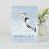 Feier zum Lebensdienst Große Blaue Heron-Vogel Einladung (Stehend Vorderseite)