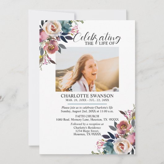 Feier zum Lebensgedanken Foto und Gedicht Einladung (Vorderseite)