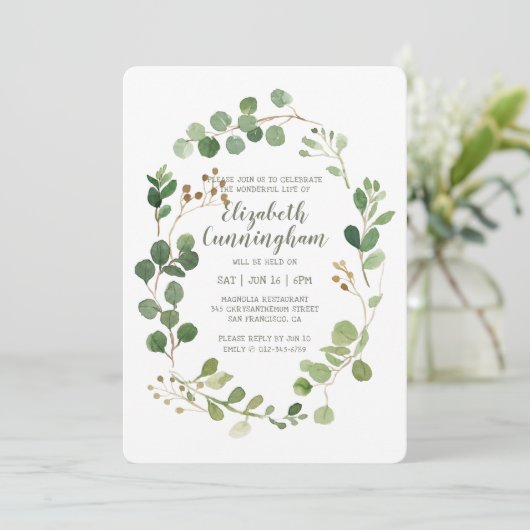 Feier zum Life Watercolor Greenery Foliage Einladung (Stehend Vorderseite)